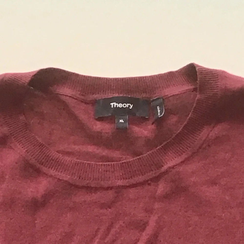 Men's Theory Burgundy Wool Crew Neck Lightweight Long Knit Pullover Sweater‎ XL